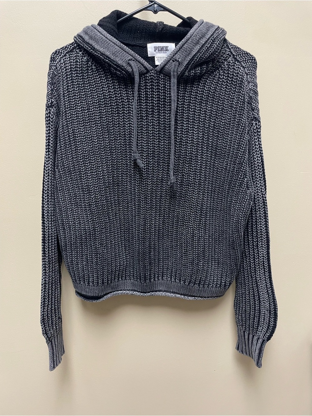 PINK Victoria's Secret Charcoal Gray Knit Hooded Sweater